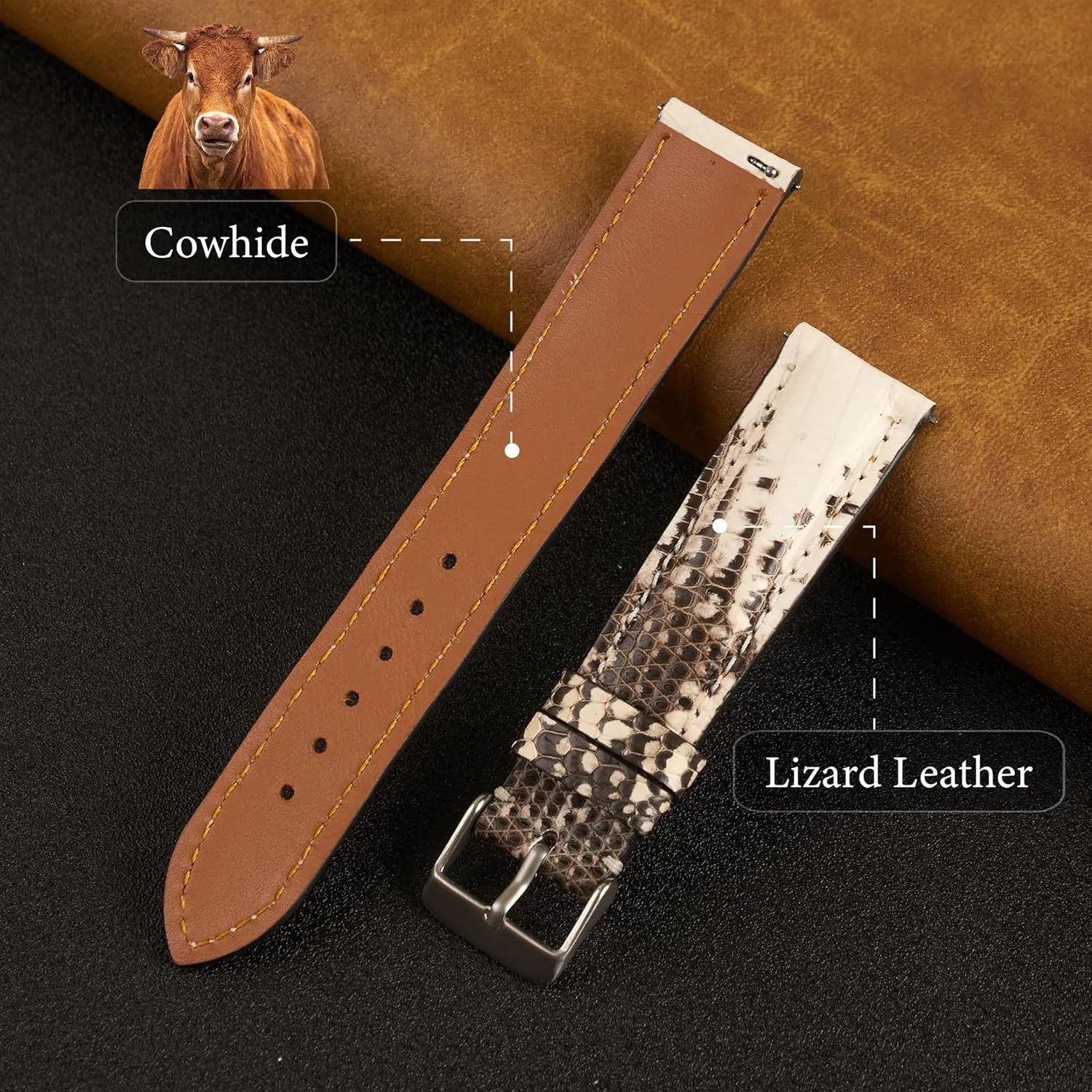 Watch Straps Vintage Extra Soft Exotic Leather Strap Gift for Him 18mm 19mm 20mm 21mm 22mm kinsman minimum appliance deterioration Quick Release Lizard Leather Watch Bands Men Handmade Replacement Wrist 