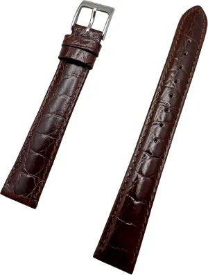 Watchband casualty dimension gentle | Round Alligator Crocodile Grain, Lightly Padded Replacement Watchstrap that brings New Life to Any Watch (Mens Long Length) 16mm Brown Genuine Leather 