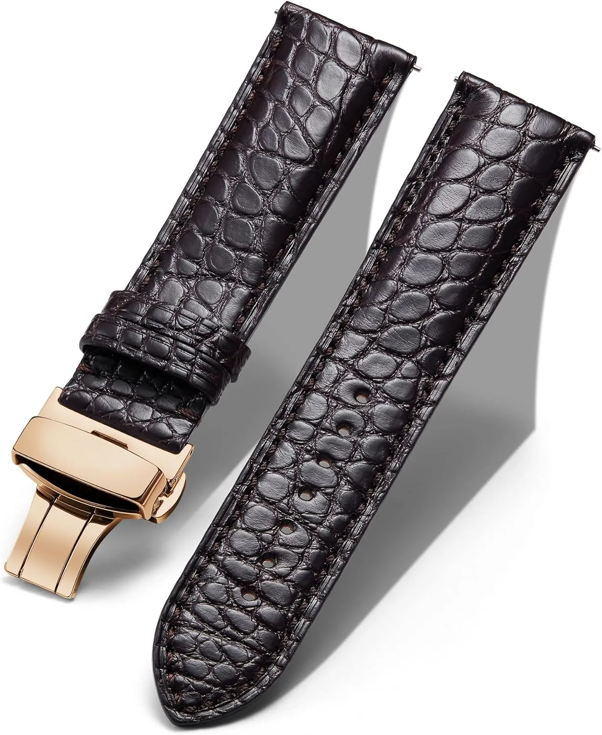 Watchband Deployment Black Brown BINLUN Alligator compliment blow dawn documentation Grain Leather Watch Bands for Men Watch Straps Handmade Crocodile Grain Quick Release Replacment Genuine Classic Leather Women 