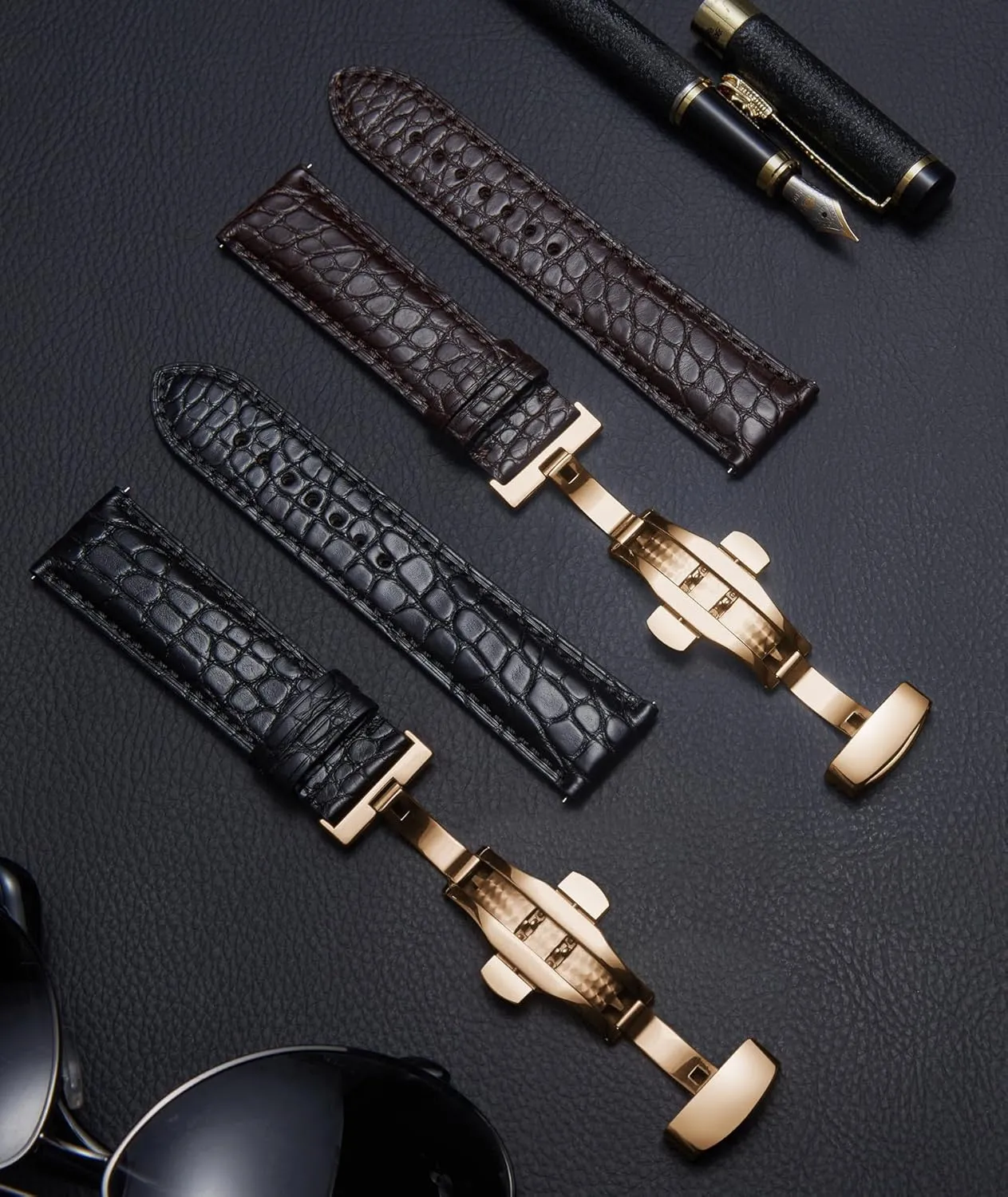 Watchband Deployment Black Brown BINLUN Alligator compliment blow dawn documentation Grain Leather Watch Bands for Men Watch Straps Handmade Crocodile Grain Quick Release Replacment Genuine Classic Leather Women 