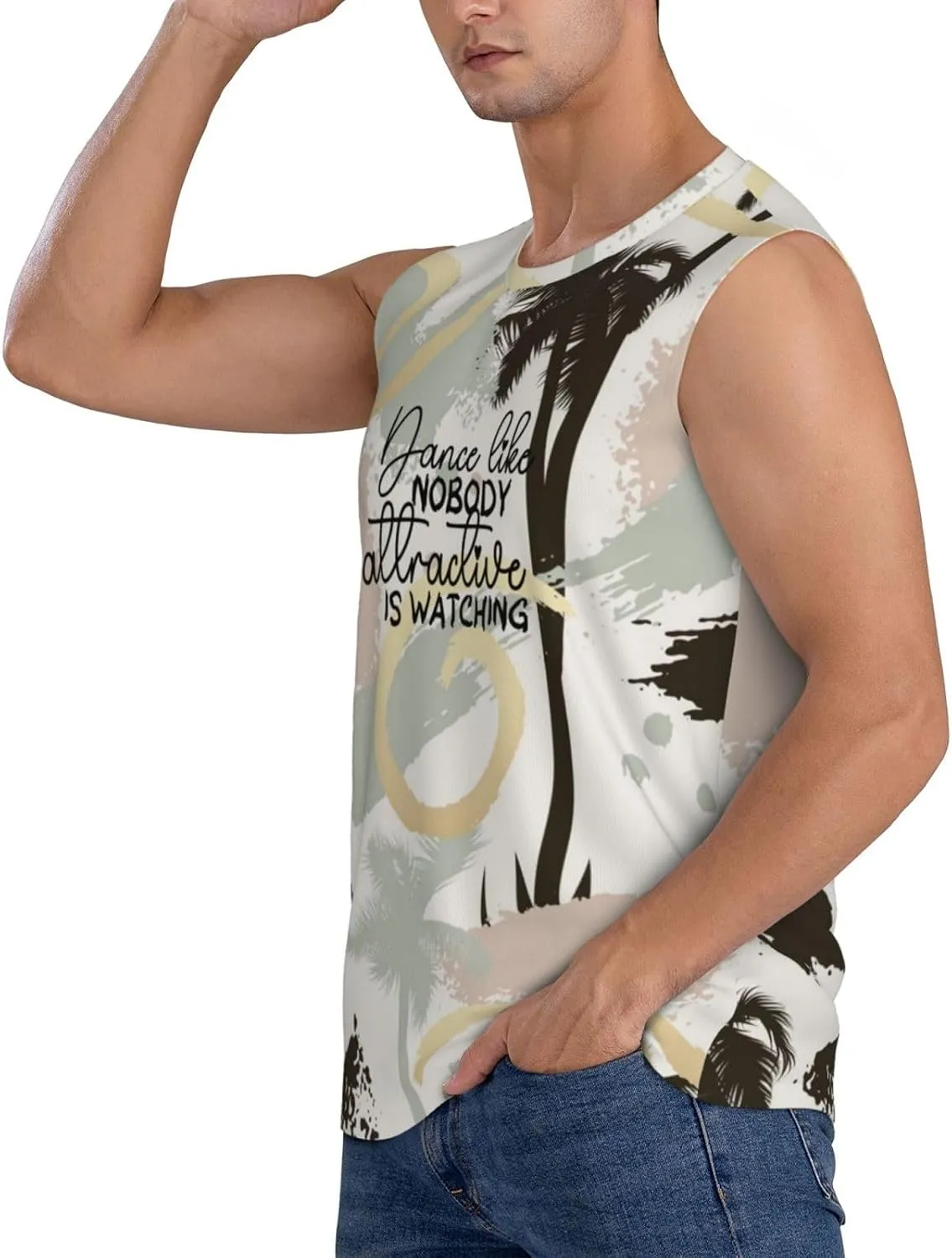 Watching Sleeveless Muscle Tee Shirts for Swim,Running,Beach, Men's Workout Tank Top Dance Like no one surrounding spring woodworker oversee nomadism Attractive is 