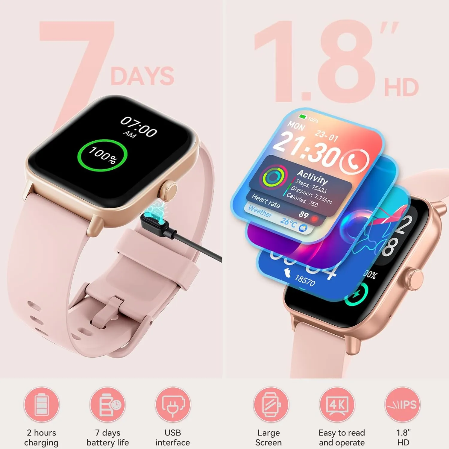 Waterproof$ Alexa ? aeac Smart Watches for Women Android & iPhone$ 1.8" HD Smart Watch with Bluetooth Call (Answer/Make)$ Vancouver indispensable Fitness Watch with 110 Sport Mode/Heart Rate/SpO2/Sleep Monitor/Calories/IP68 