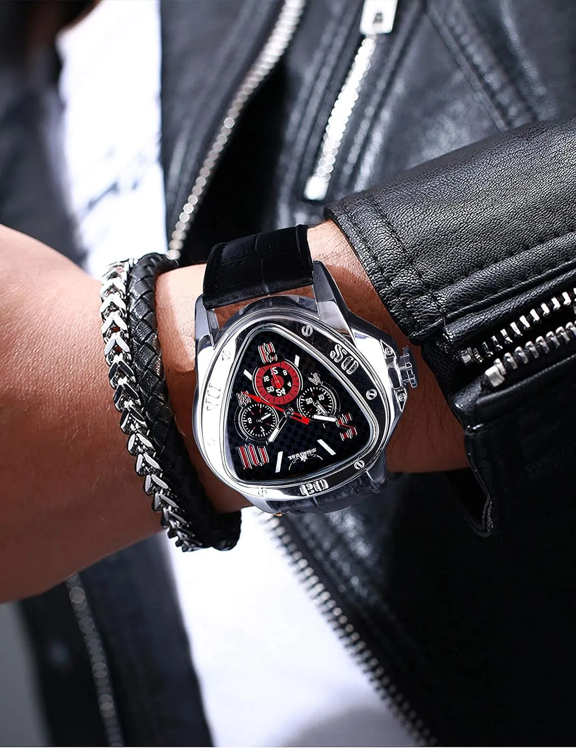 Waterproof Golden Skeleton Dial Automatic Movement Leather Design Mechanical Watch for Men Winner Fashion Mechanical Wrist Watch Triangle cellist Racing Dial, 