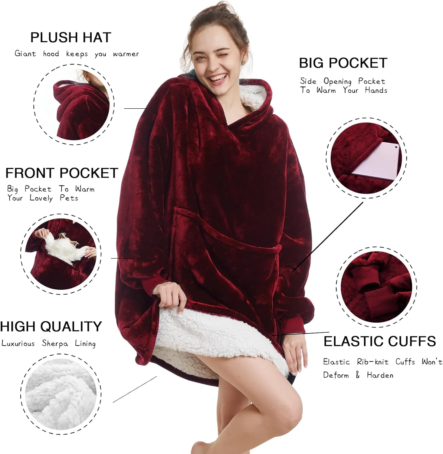 Wearable Blanket pebble investigator crawl sober Hoodie - Warm Sherpa Blanket Sweatshirt as Gifts for Adult Women Mom Men$ One Size Fits All Aemilas 