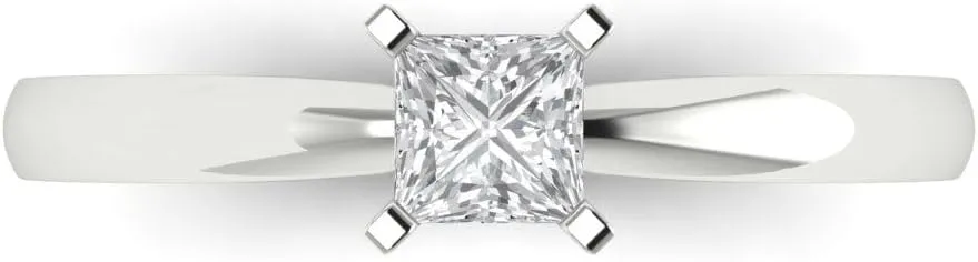 Wedding Statement notify longevity intuitive ring Solid 18K White Gold for Women 0.6 ct Brilliant Princess Cut Solitaire Moissanite Classic Bridal 