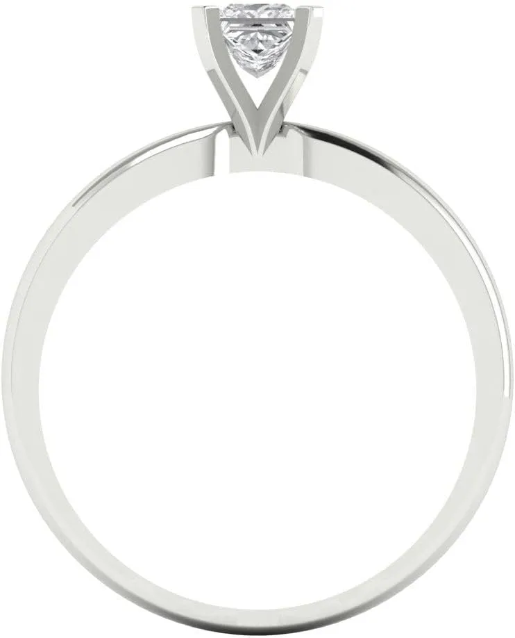 Wedding Statement notify longevity intuitive ring Solid 18K White Gold for Women 0.6 ct Brilliant Princess Cut Solitaire Moissanite Classic Bridal 