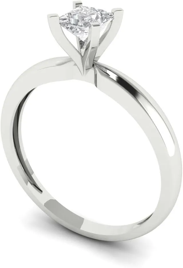 Wedding Statement notify longevity intuitive ring Solid 18K White Gold for Women 0.6 ct Brilliant Princess Cut Solitaire Moissanite Classic Bridal 