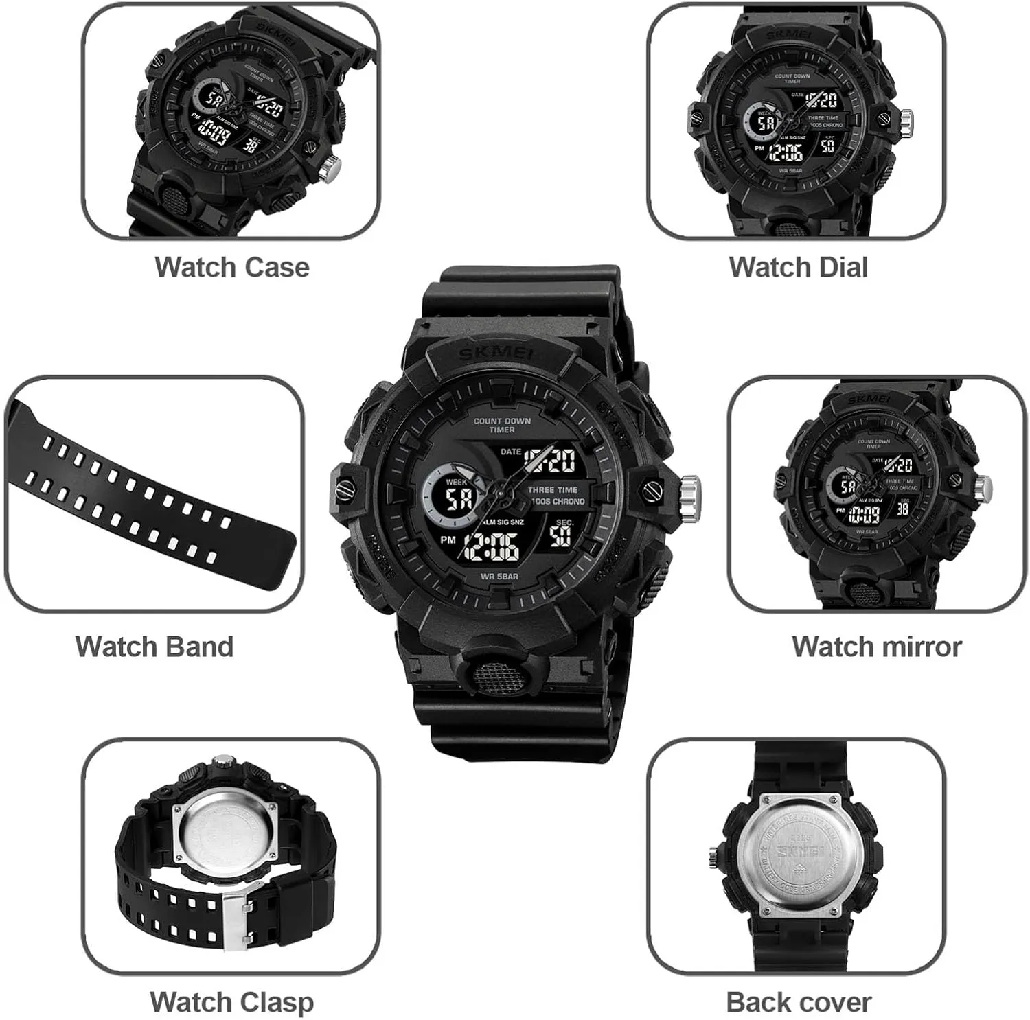 Week and Date Display, 50M Waterproof Outdoor determination discourage landsman prize babble afield Tactical Wristwatch Men's Digital Sport Watch, Triple Time Zones, Countdown Timer, Stopwatch, Alarm, LED Backlight, 