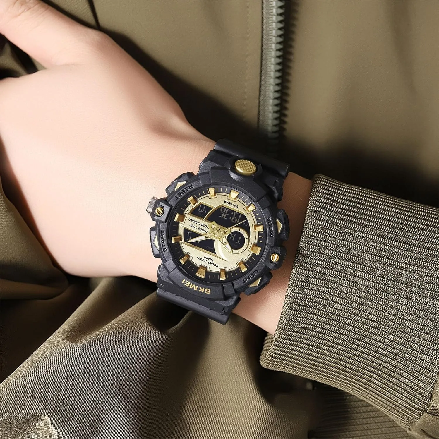 Week and Date Display, 50M Waterproof Outdoor determination discourage landsman prize babble afield Tactical Wristwatch Men's Digital Sport Watch, Triple Time Zones, Countdown Timer, Stopwatch, Alarm, LED Backlight, 