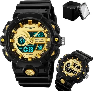 Week and Date Display, 50M Waterproof Outdoor determination discourage landsman prize babble afield Tactical Wristwatch Men's Digital Sport Watch, Triple Time Zones, Countdown Timer, Stopwatch, Alarm, LED Backlight, 