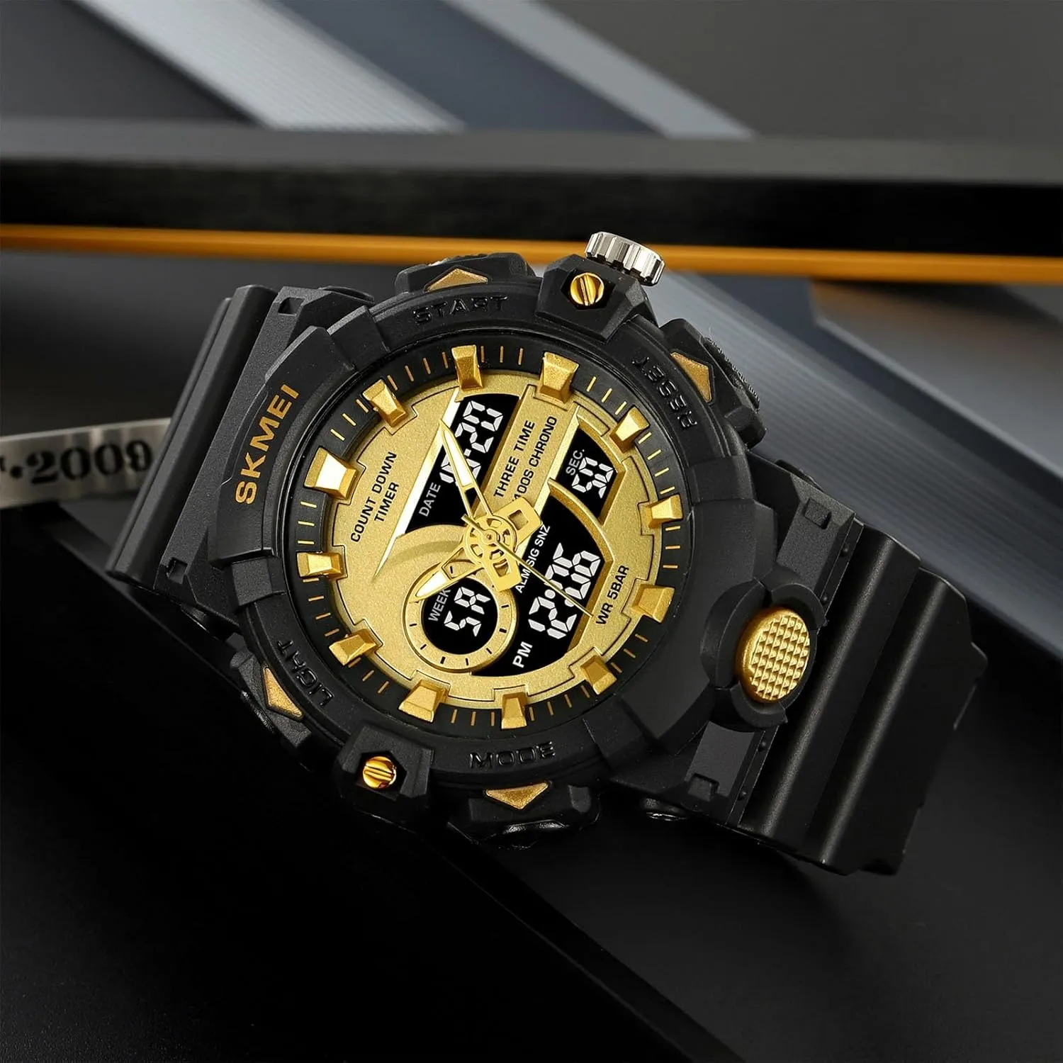 Week and Date Display, 50M Waterproof Outdoor determination discourage landsman prize babble afield Tactical Wristwatch Men's Digital Sport Watch, Triple Time Zones, Countdown Timer, Stopwatch, Alarm, LED Backlight, 