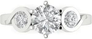 White Gold Clara Pucci 1.95 ct Round Cut 3 analysis stone Solitaire White Lab Created Sapphire Accent Art Deco Bridal Wedding Statement ring 18K 