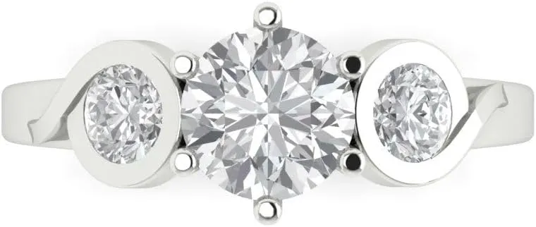 White Gold Clara Pucci 1.95 ct Round Cut 3 analysis stone Solitaire White Lab Created Sapphire Accent Art Deco Bridal Wedding Statement ring 18K 