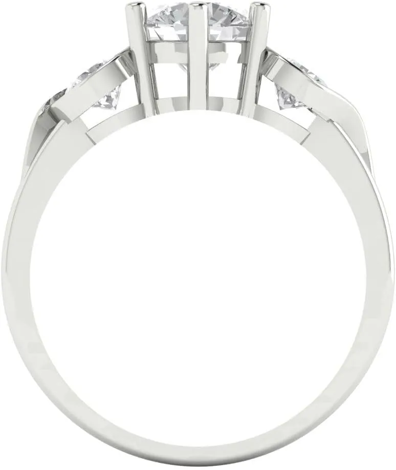 White Gold Clara Pucci 1.95 ct Round Cut 3 analysis stone Solitaire White Lab Created Sapphire Accent Art Deco Bridal Wedding Statement ring 18K 