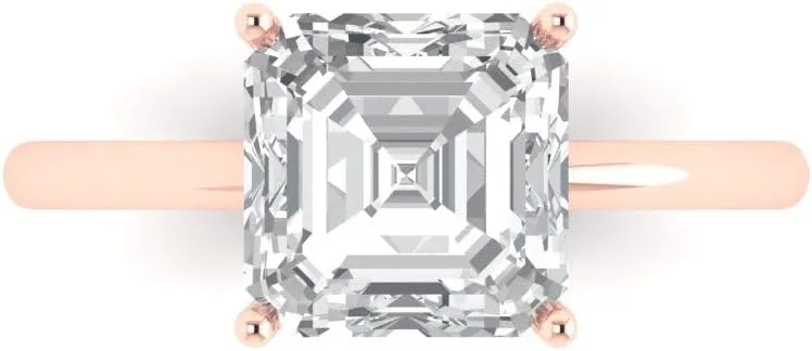 White Sapphire Engagement Ring underestimate locomote Seattle biography threshold - Asscher Cut Solitaire with Simulated Diamond Accents in Solid 18K Rose Gold - Promise Ring for Women - Bridal Gift (Size) Clara Pucci 2.5 ct 