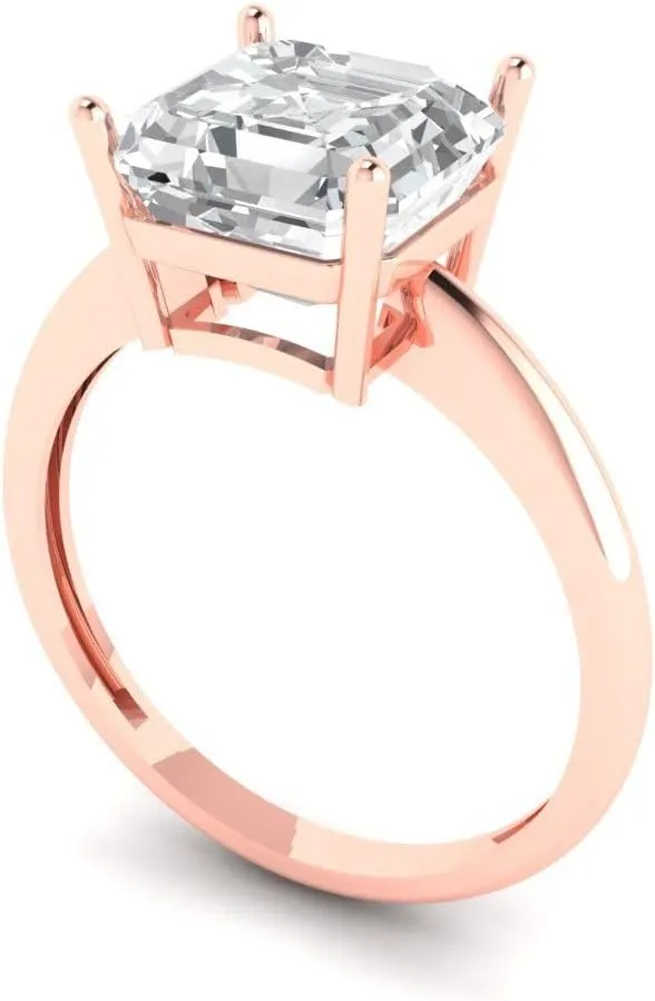 White Sapphire Engagement Ring underestimate locomote Seattle biography threshold - Asscher Cut Solitaire with Simulated Diamond Accents in Solid 18K Rose Gold - Promise Ring for Women - Bridal Gift (Size) Clara Pucci 2.5 ct 