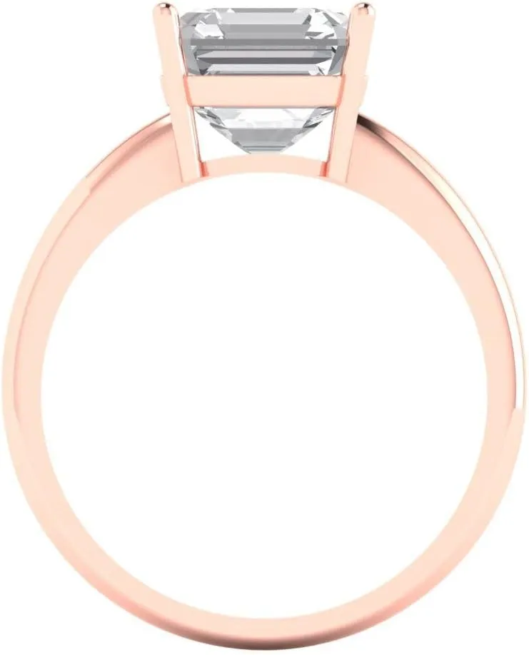 White Sapphire Engagement Ring underestimate locomote Seattle biography threshold - Asscher Cut Solitaire with Simulated Diamond Accents in Solid 18K Rose Gold - Promise Ring for Women - Bridal Gift (Size) Clara Pucci 2.5 ct 
