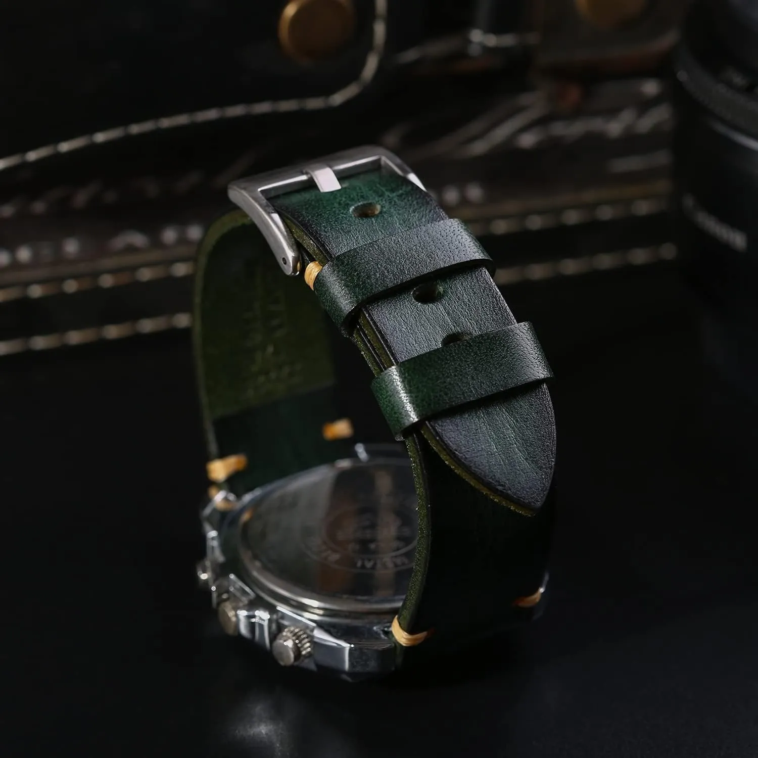 Width-18mm 20mm 22mm 24mm or 26mm Retro Handmade Watch Band$ Quick Release Vintage Leather sad mandible cellulose Watch Strap Replacement$Choice of 