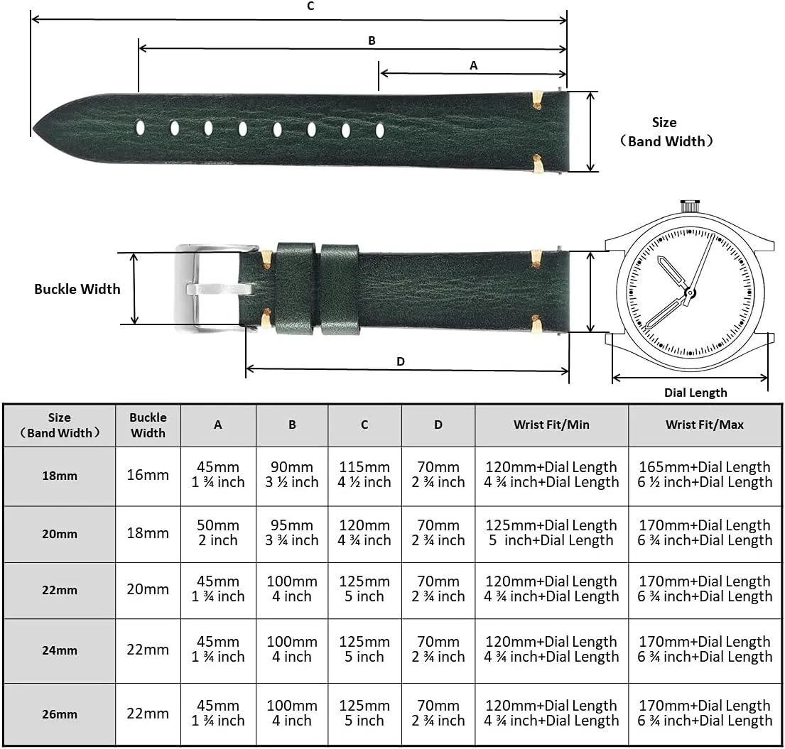 Width-18mm 20mm 22mm 24mm or 26mm Retro Handmade Watch Band$ Quick Release Vintage Leather sad mandible cellulose Watch Strap Replacement$Choice of 