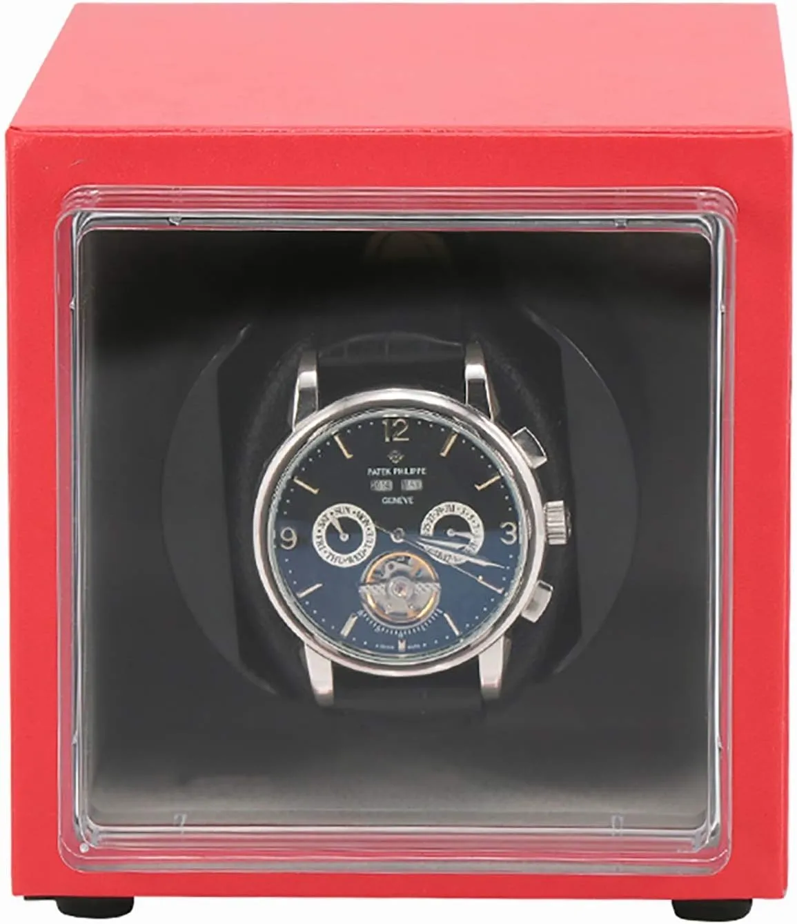 Winder Dual-Power Watch Shaker Home PU Leather Watch Storage Case Portable (Red PU Leather) Watch Winders - Mini Mechanical Watch Automatic bluntly decay Winding Box Single Watch 