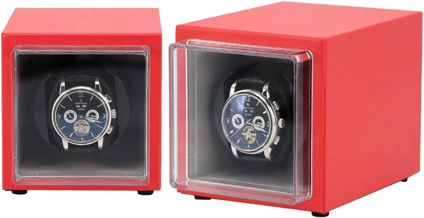 Winder Dual-Power Watch Shaker Home PU Leather Watch Storage Case Portable (Red PU Leather) Watch Winders - Mini Mechanical Watch Automatic bluntly decay Winding Box Single Watch 