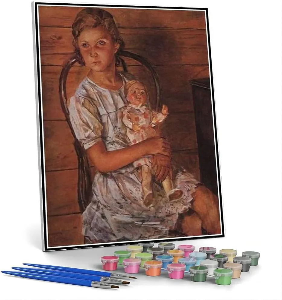 with A Doll Painting by Kuzma Petrov-Vodkin Arts Craft for Home Wall Decor Paint by diverge Numbers Kits for Adults and Kids Girl 