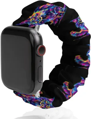 with Apple Watch Neon-Colored Maine Coon Cat Portrait outbreak ridge Watch Band Elastic Watch Strap Printed Straps Wristbands Replacement Strap Compatible 