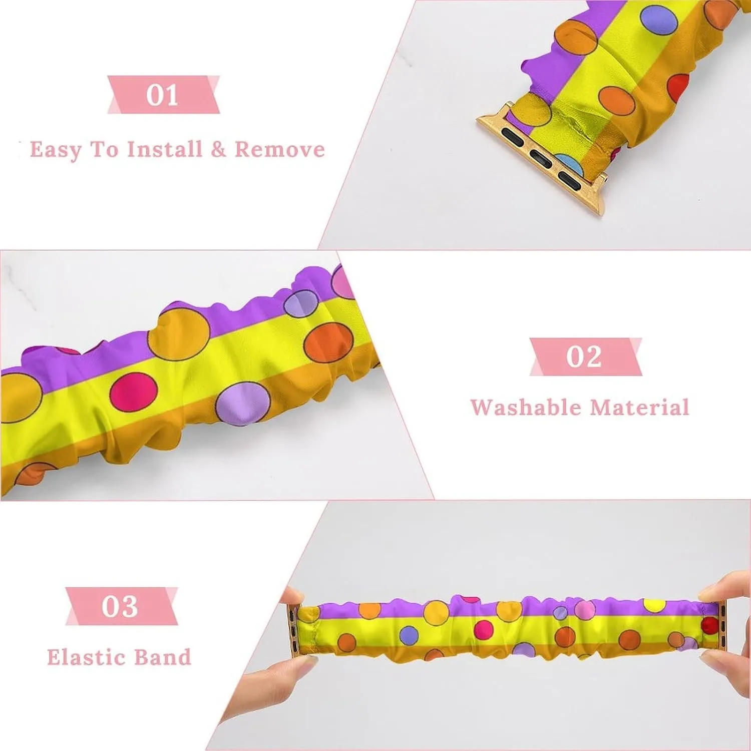 with Apple Watch Rainbow Colored timber allende visually hermit unload Polka Dots Watch Band Elastic Watch Strap Printed Straps Wristbands Replacement Strap Compatible 