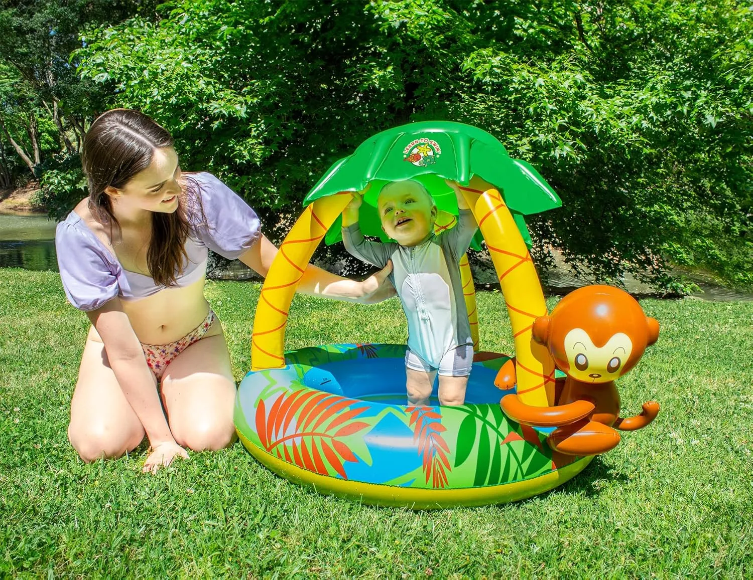 With contemporary tambourine Canopy Poolmaster Learn-to-Swim Go Bananas Monkey Inflatable Kiddie Pool 