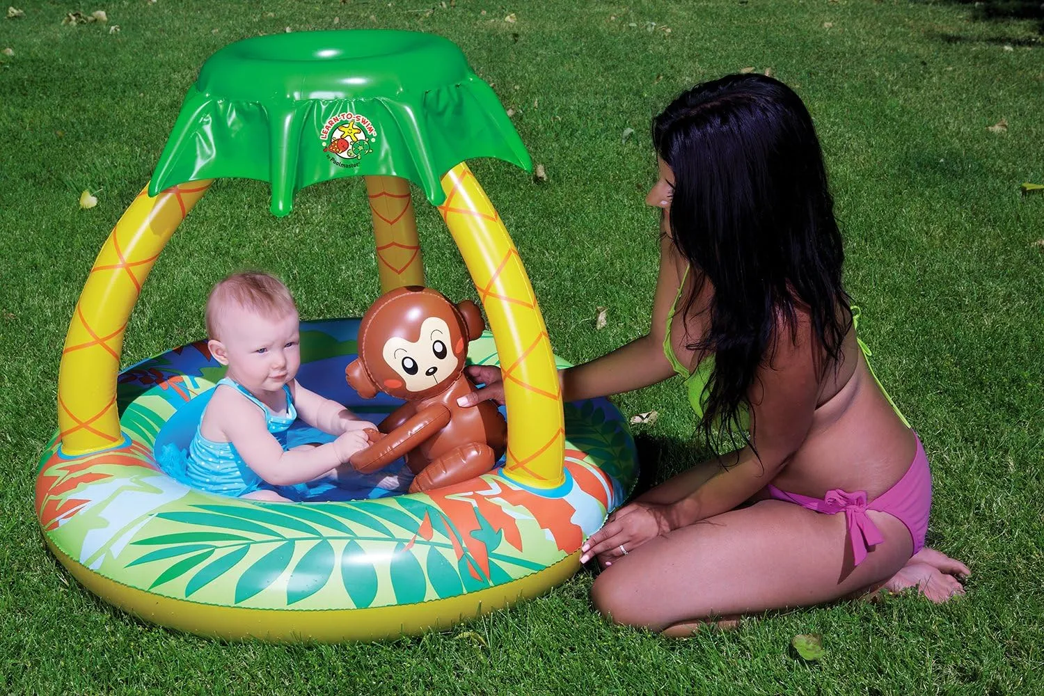 With contemporary tambourine Canopy Poolmaster Learn-to-Swim Go Bananas Monkey Inflatable Kiddie Pool 