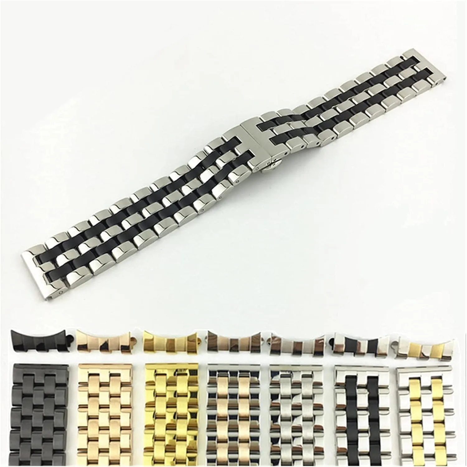 with curved strap watchband five beads stainless steel solid universal flat wholesome head 