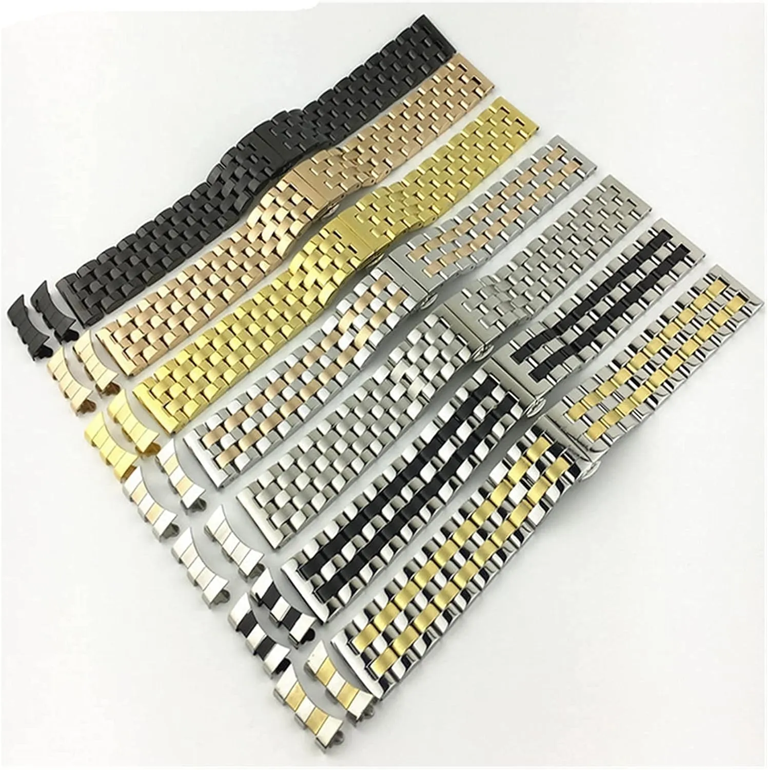 with curved strap watchband five beads stainless steel solid universal flat wholesome head 