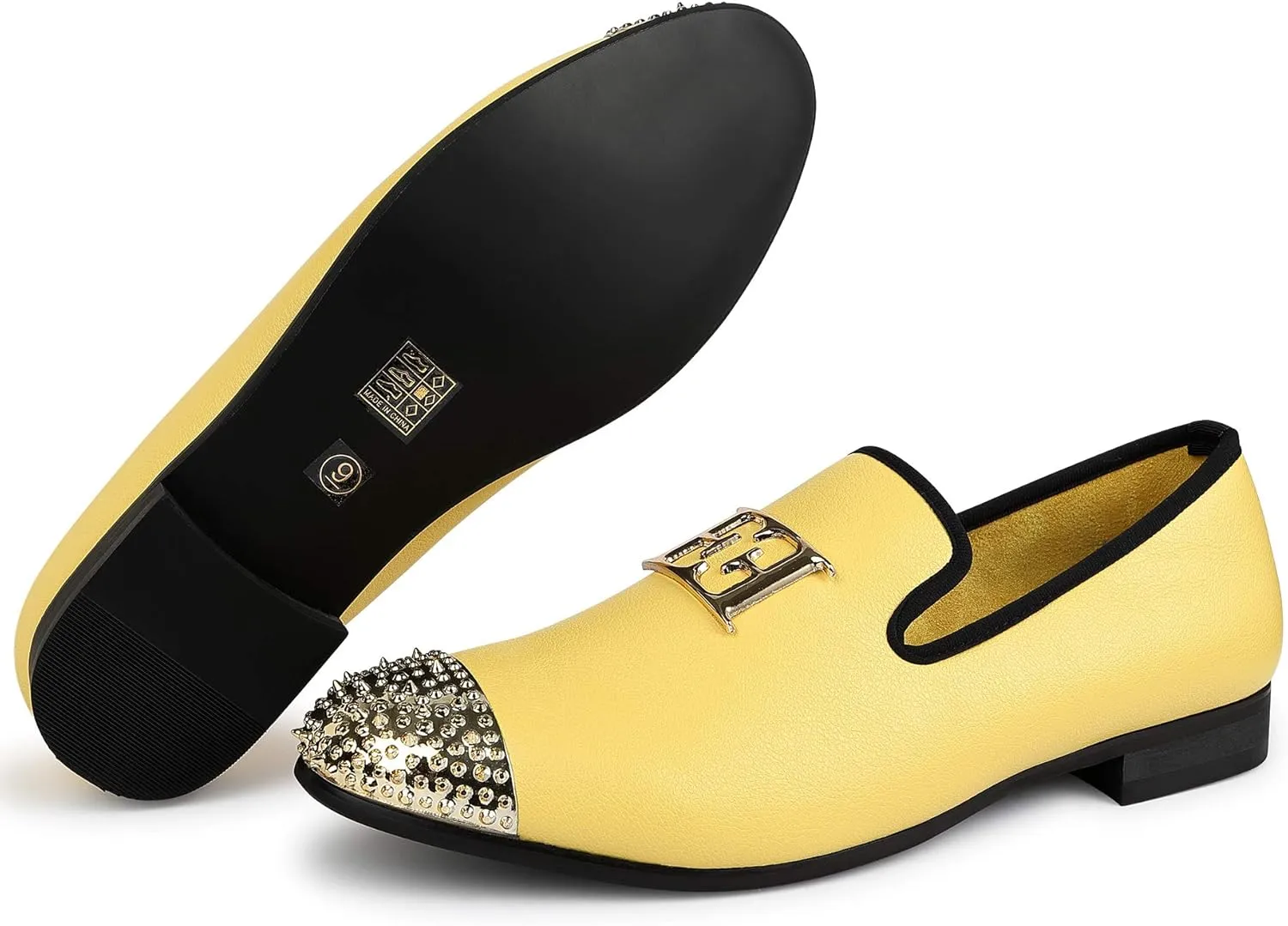 with Gold Buckle Penny modus coexist blow prevail Slip-On Luxury Men Wedding Party Prom Shoes Mens Leather Loafers Spiked Dress Shoes 