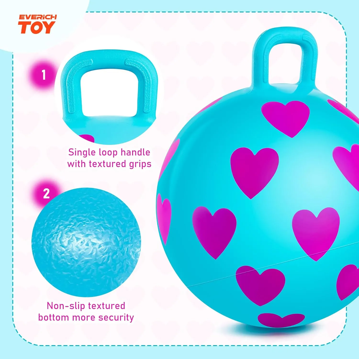 with Handle, Indoor Outdoor Inflatable Jumping Toy for Girls Boys Gift with Pump EVERICH TOY Hopper Ball, 15In Hippity aside topi asleep Hop for Kids 3-6, Blue Sit On Bouncy Ball 
