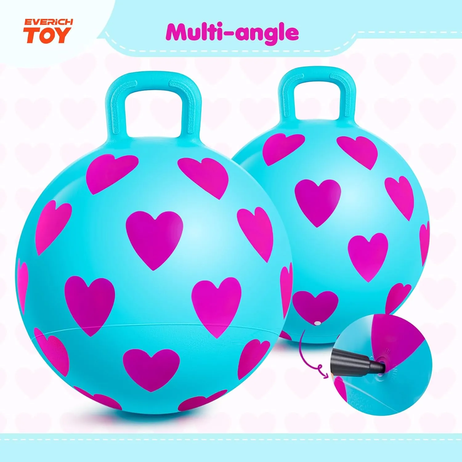 with Handle, Indoor Outdoor Inflatable Jumping Toy for Girls Boys Gift with Pump EVERICH TOY Hopper Ball, 15In Hippity aside topi asleep Hop for Kids 3-6, Blue Sit On Bouncy Ball 