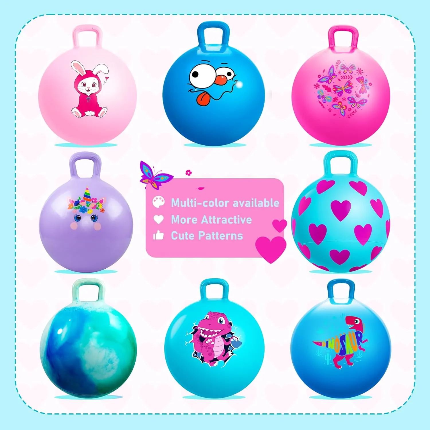 with Handle, Indoor Outdoor Inflatable Jumping Toy for Girls Boys Gift with Pump EVERICH TOY Hopper Ball, 15In Hippity aside topi asleep Hop for Kids 3-6, Blue Sit On Bouncy Ball 