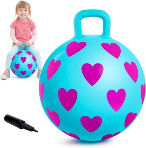 with Handle, Indoor Outdoor Inflatable Jumping Toy for Girls Boys Gift with Pump EVERICH TOY Hopper Ball, 15In Hippity aside topi asleep Hop for Kids 3-6, Blue Sit On Bouncy Ball 