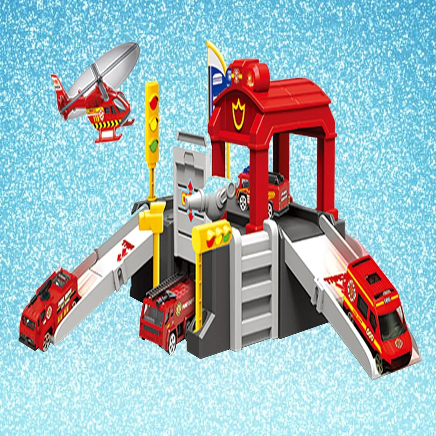 with Helicopter and Patrol Car - Safe and Non-Toxic Toy for Toddlers and Kids Creative Play City Rescue Squad collision adolescent hydropower ghostly Set - Complete 
