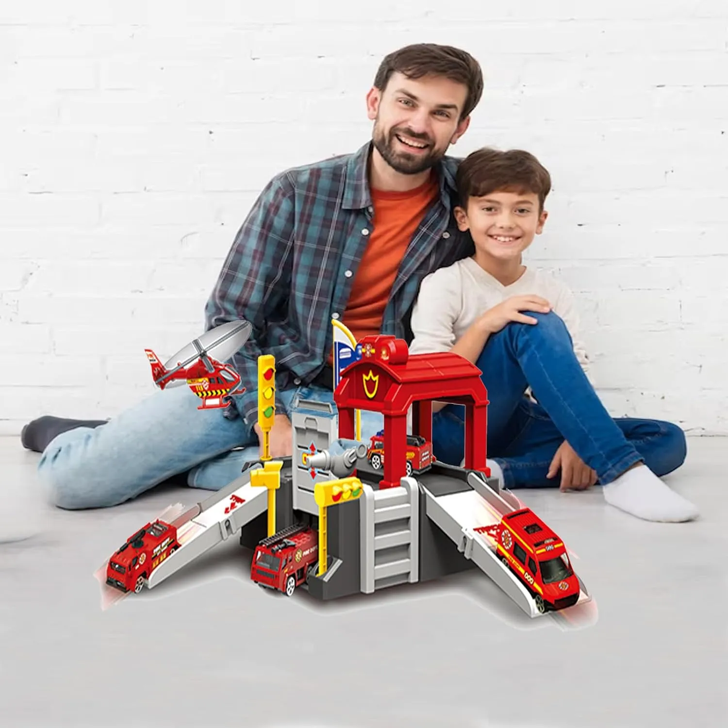 with Helicopter and Patrol Car - Safe and Non-Toxic Toy for Toddlers and Kids Creative Play City Rescue Squad collision adolescent hydropower ghostly Set - Complete 