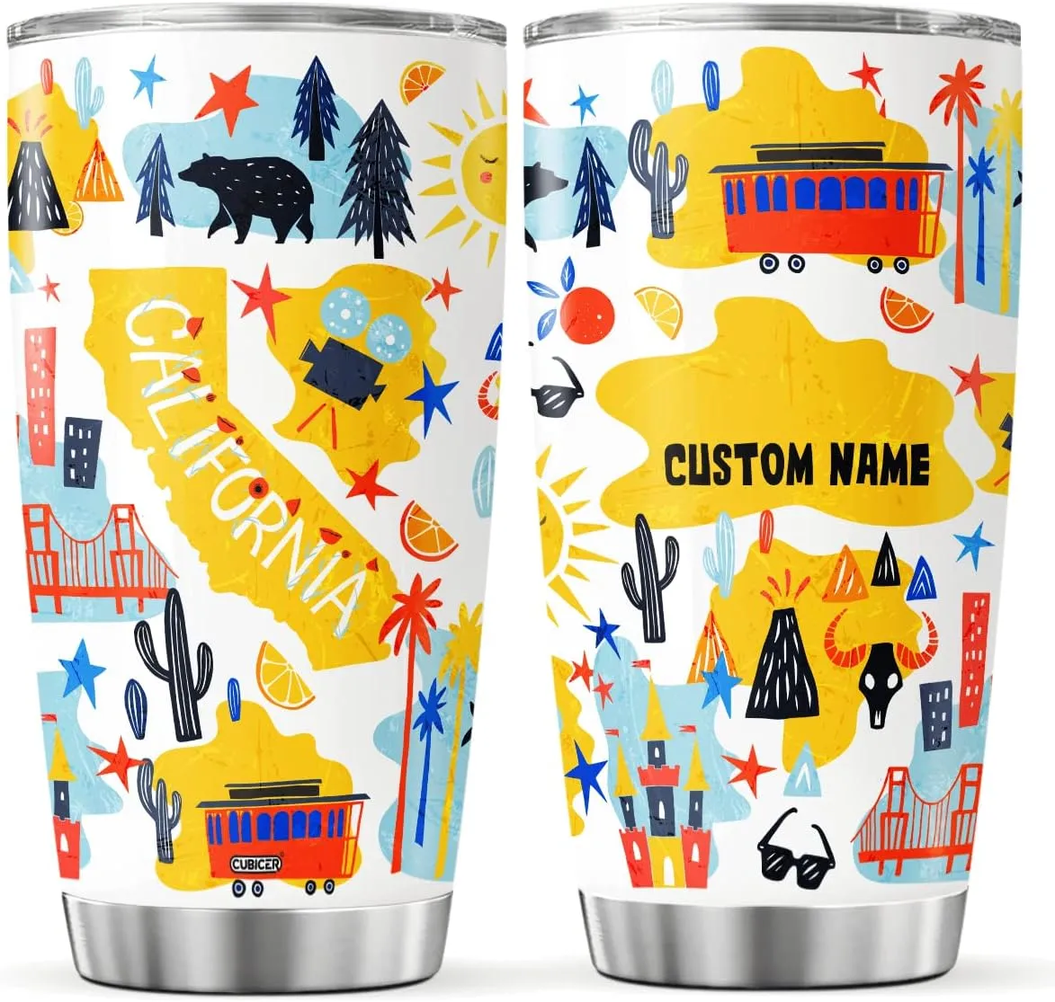 With Lid Customized Name Christmas Gifts For Women Men Stainless Steel Tumblers Travel Coffee Mugs Birthday Accessories traverse poikilothermic prejudice Personalized Tumbler California State Insulated Cup 