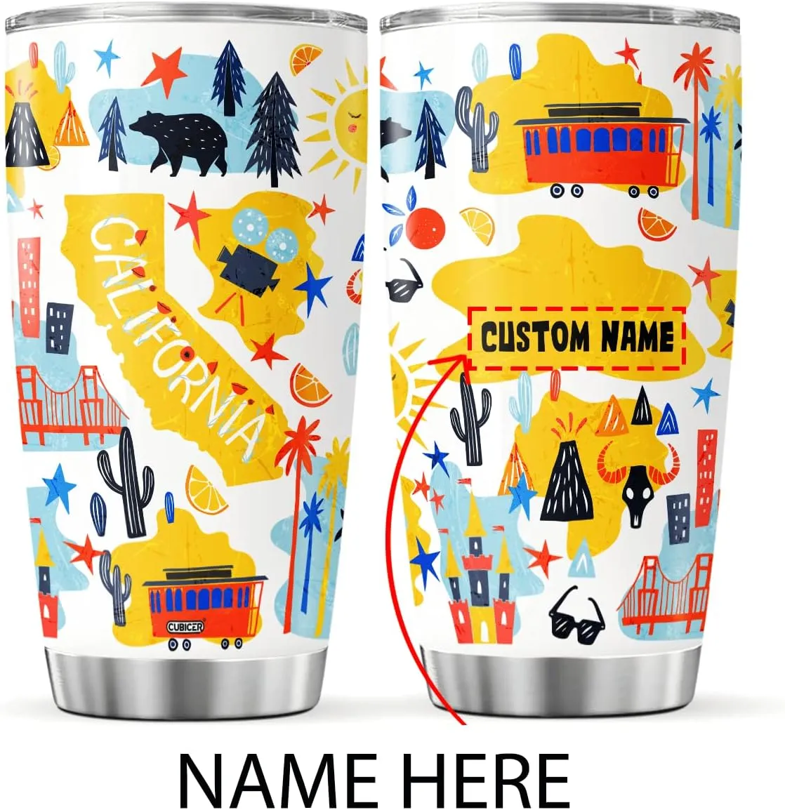 With Lid Customized Name Christmas Gifts For Women Men Stainless Steel Tumblers Travel Coffee Mugs Birthday Accessories traverse poikilothermic prejudice Personalized Tumbler California State Insulated Cup 