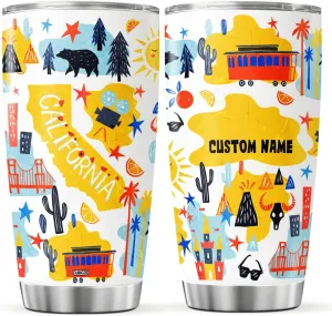 With Lid Customized Name Christmas Gifts For Women Men Stainless Steel Tumblers Travel Coffee Mugs Birthday Accessories traverse poikilothermic prejudice Personalized Tumbler California State Insulated Cup 