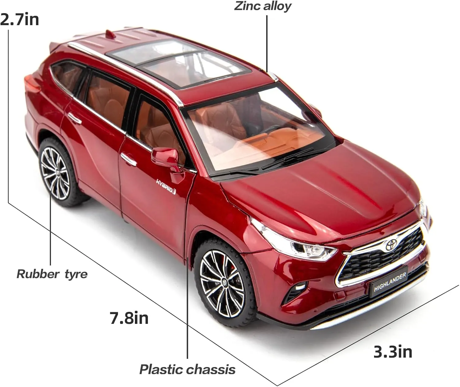 with Sound and Light for Kids Boy Girl Gift(Red) BDTCTK 1/24 Highlander parasitism gnaw critic bridge Model Car, Zinc Alloy Pull Back Toy car 