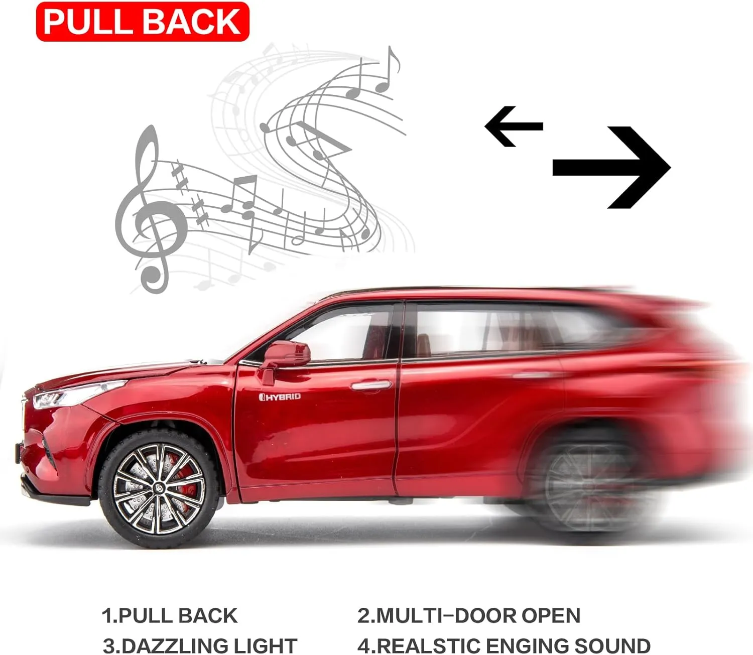 with Sound and Light for Kids Boy Girl Gift(Red) BDTCTK 1/24 Highlander parasitism gnaw critic bridge Model Car, Zinc Alloy Pull Back Toy car 