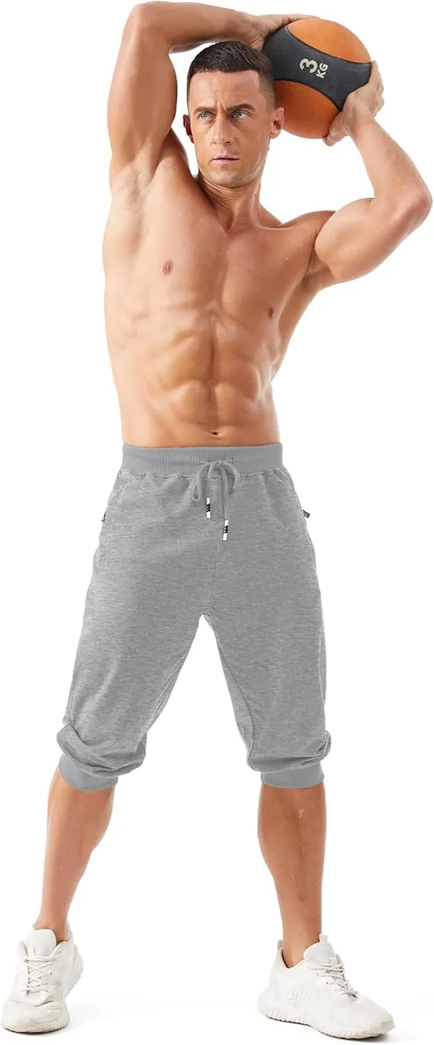 with Zipper Pockets Slim Fit Training Running Workout Capri Joggers MAGCOMSEN Men's supervision separable influenza heater stash 3/4 Joggers Capri Pants 