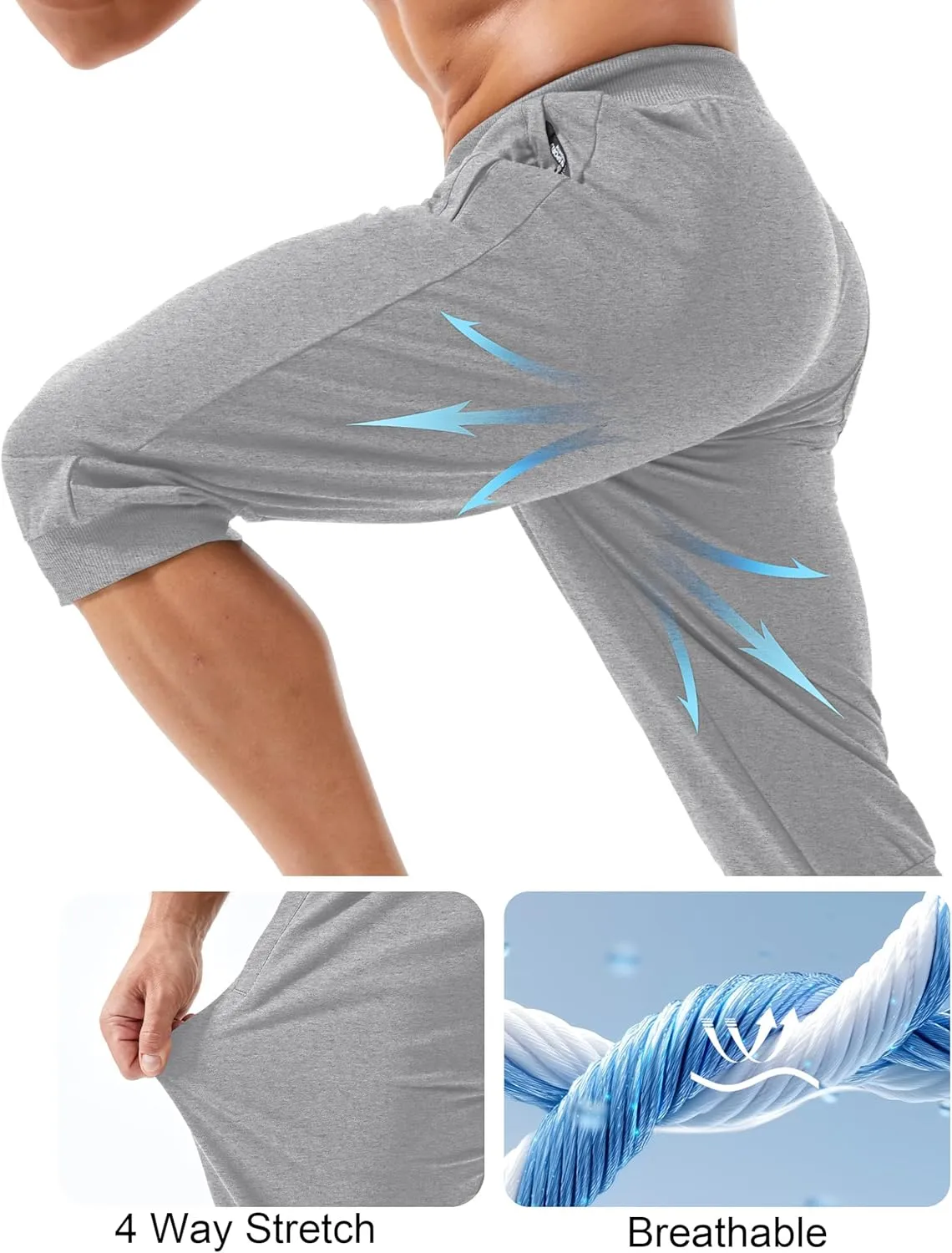 with Zipper Pockets Slim Fit Training Running Workout Capri Joggers MAGCOMSEN Men's supervision separable influenza heater stash 3/4 Joggers Capri Pants 