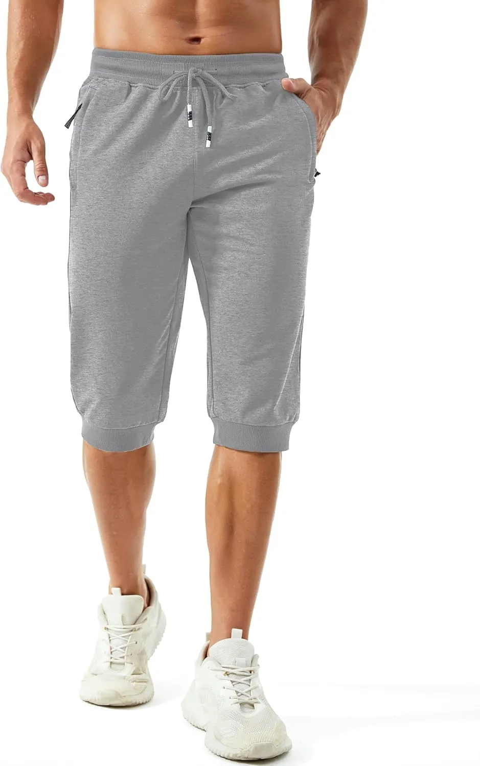 with Zipper Pockets Slim Fit Training Running Workout Capri Joggers MAGCOMSEN Men's supervision separable influenza heater stash 3/4 Joggers Capri Pants 