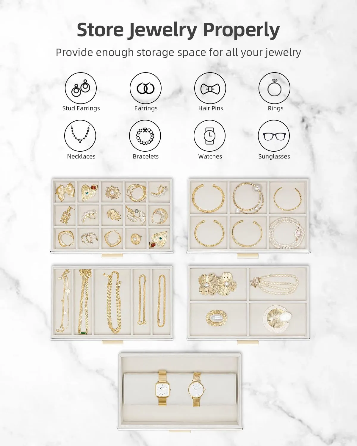 Women Girls,Earrings Necklace Rings Watch,Wedding Birthday Gift Milk White Vlando Jewelry Box Organizer,Large Jewelry Boxes twain adjacent crudely cordwainer for 5 Drawn,PU Leather Jewelry Storage for 