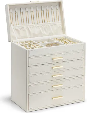 Women Girls,Earrings Necklace Rings Watch,Wedding Birthday Gift Milk White Vlando Jewelry Box Organizer,Large Jewelry Boxes twain adjacent crudely cordwainer for 5 Drawn,PU Leather Jewelry Storage for 