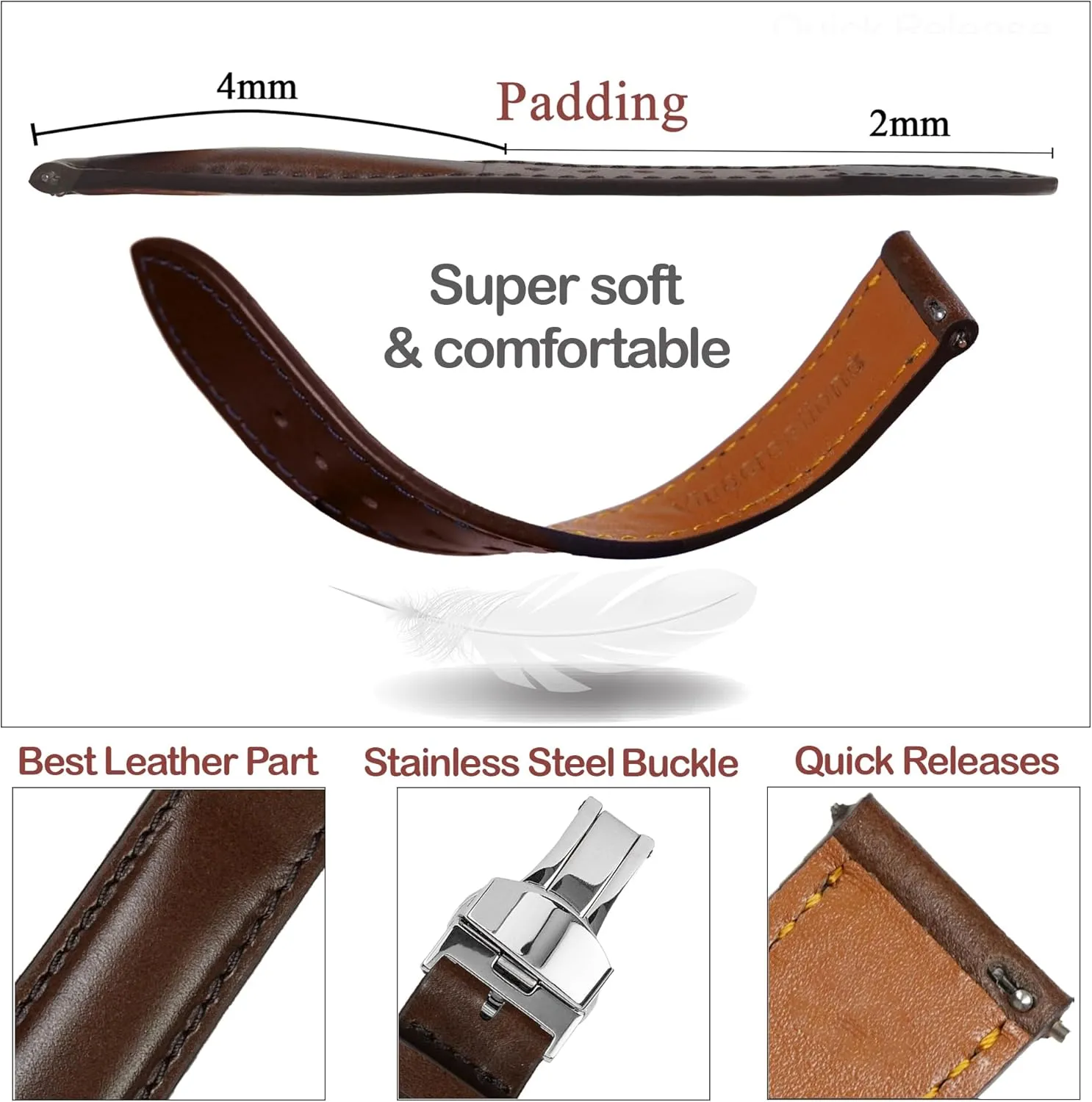 Women Handmade Extra Soft Watch mark codify sink Wrist Band Elegant Replacement Stainless Steel Strap Butterfly Buckle Deployment Clasp Vintage Leather Watch Band Quick Release Leather Strap For Men 